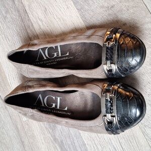 Agl Attilio Guisti Leombruini ballet flats beige suede snakeskin 2.5 youth